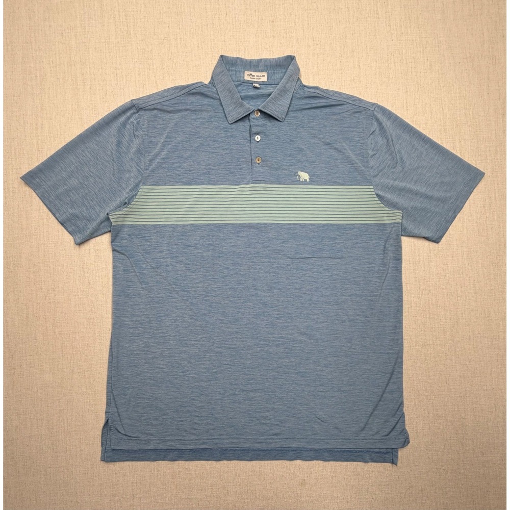 Peter Millar Summer Comfort Polo Shirt Mens XL Blue Green Stripe Mammoth Logo